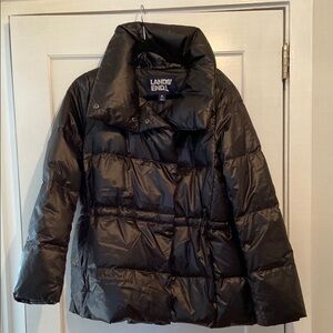 Lands' End Women's Black Wrap Quilted Down Jacket